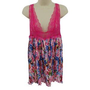 Victorias Secret XS Pink Lace Pleated Floral Babydoll Nightie Mary Katrantzou